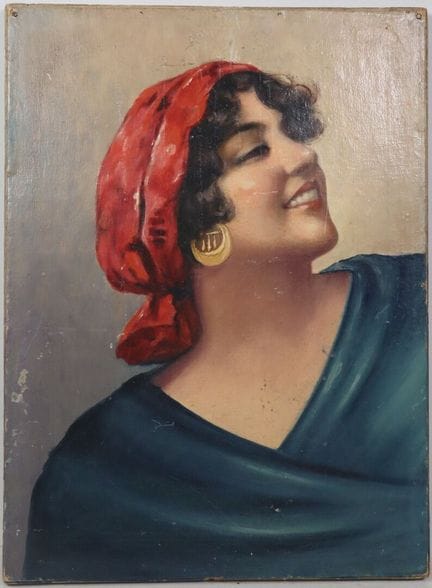 École du XXe.
Portrait de gitane.
Huile sur carton