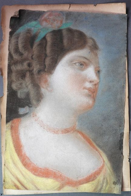 École début XIXe.
Portait de femme.
Pastel.
34 x 2