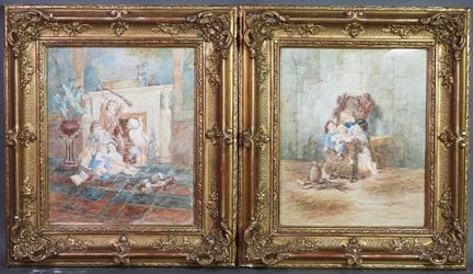 M. LASNIER (XIX-XXe).
Jeux d'enfants.
Deux aquarel