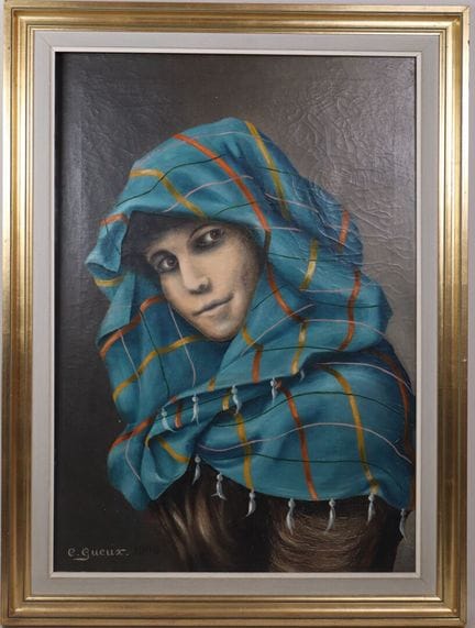 C. GUEUX (XXe).
Femme couverte.
Huile sur toile si