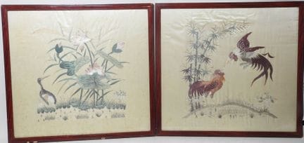 CHINE, XXe.
Oiseaux.
Paire de broderies.
48 x 52 c