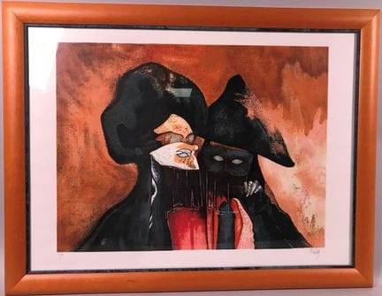 École française, XXe.
Les masques de Venise.
Litho