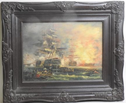 École du XXe.
Scène de bataille navale.
Huile sur 