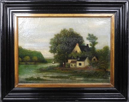 École du XIXe.
Paysage lacustre.
Huile sur toile.
