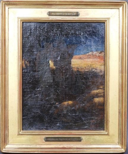 École française XIXe. 
Arbres et rochers. 
Huile s