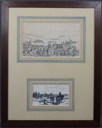 École du XIXe.
Scène de soldats et bataille. 
Deux