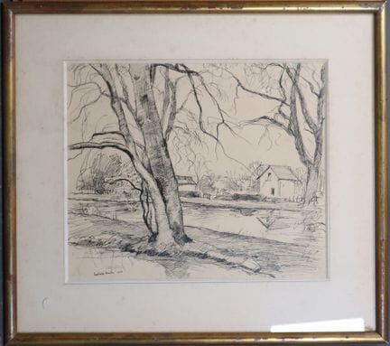 Berthold MAHN (1881-1975).
Bord de rivière.
Dessin