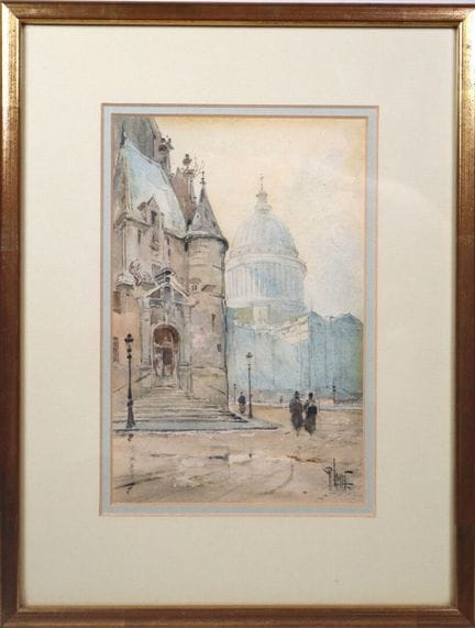 René LEVERD (1872-1938).
L'église.
Aquarelle signé