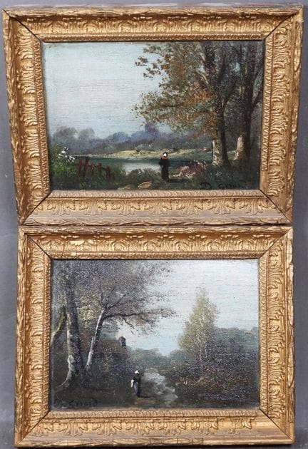 École du XXe.
Femme sur le sentier.
Deux huiles su
