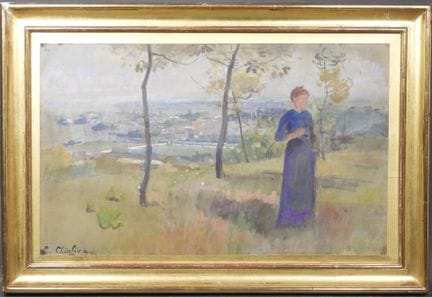 Luigi CHIALIVA (1842-1914).
Femme devant un paysag