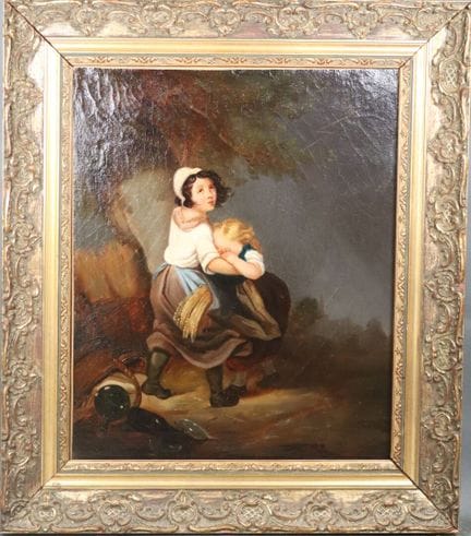 École française XIXe. 
Jeune femme et fillette aux