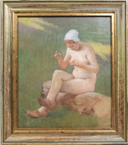Luigi CHIALIVA (1842-1914).
Paysanne nu.
Huile sur