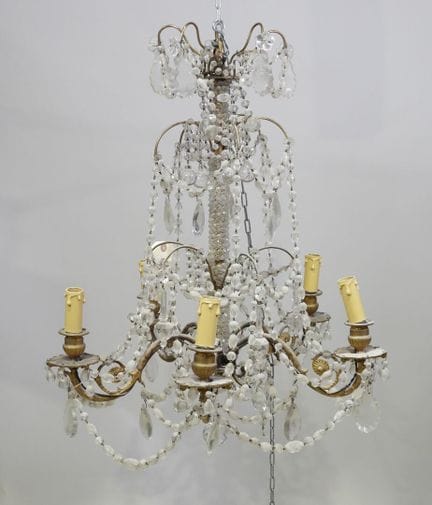Lustre en verre et laiton, le fût entrelacé de pam