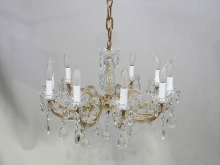 Lustre en verre et laiton à dix bras de lumière, à