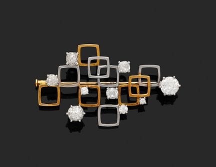 18K (750‰) yellow and white gold brooch consisting