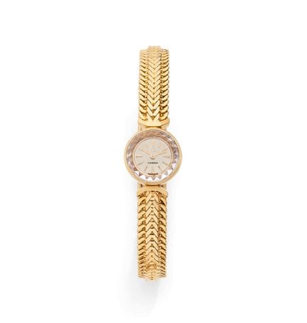 OMEGA. 
Ladies' watch with a round case and a styl
