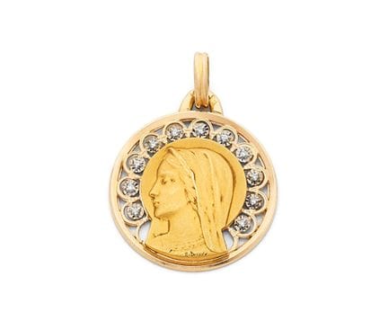 Medalla religiosa circular de oro amarillo y oro b