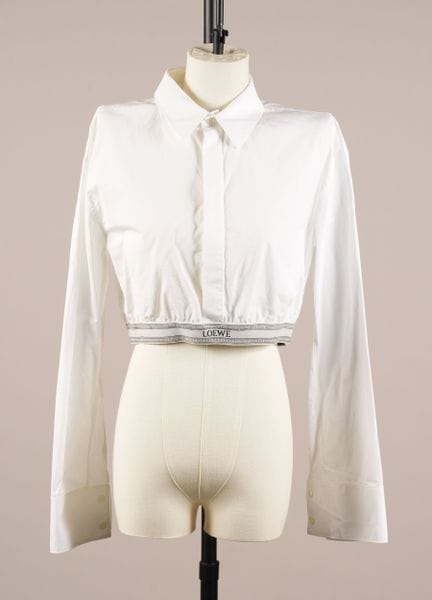 * LOEWE 
TUNICA CROP-TOP in cotone bianco con fasc