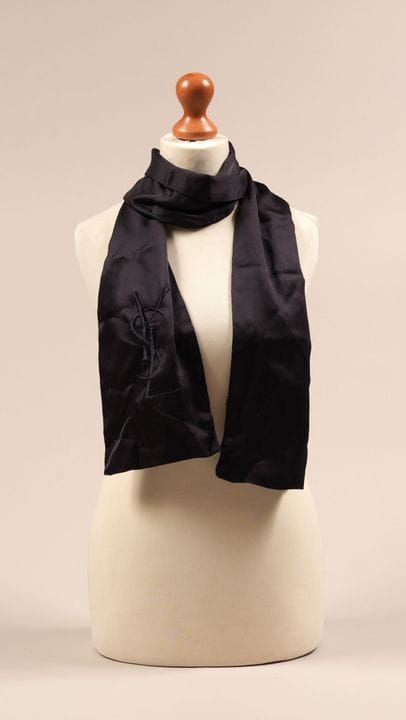 * YVES SAINT LAURENT 
Dark purple silk SCARF embro