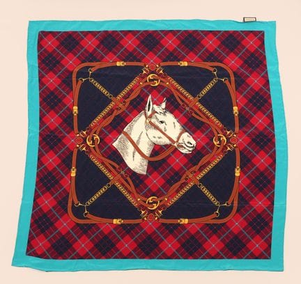 * GUCCI
Silk crepe SCARF featuring a horse's head 