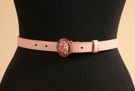 * FENDI
SLIM BELT in pink-and-white checkered-patt
