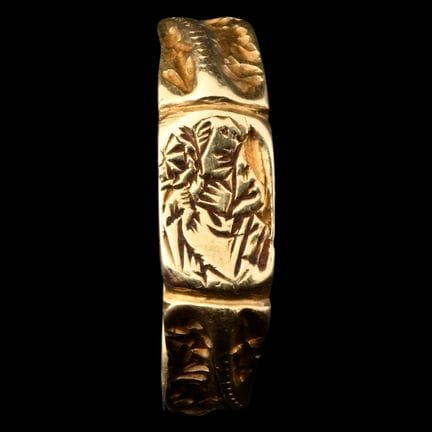Medieval Gold Iconographic Ring with Saint Catheri