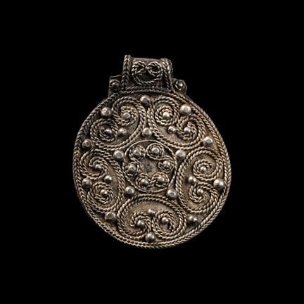 Viking Silver Pendant with Filigree Scrolls. Circa