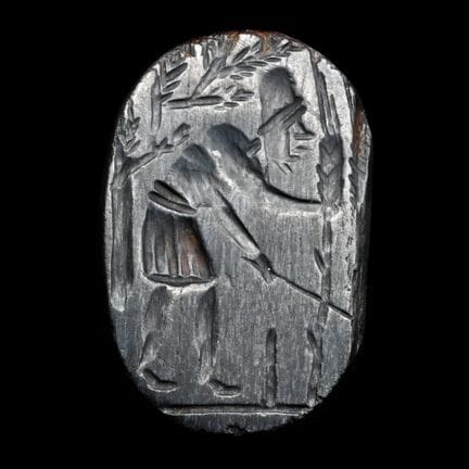 Gemme gnostique romaine en hématite bifaciale, rep