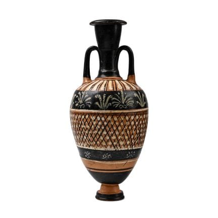Greek Terracotta Amphoriskos with Fishnet Pattern.