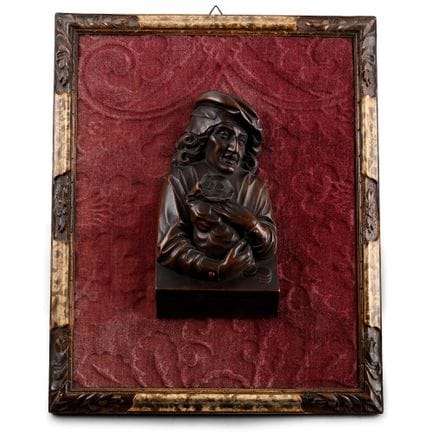 Post Medieval Wooden Bas Relief Representing a Gen