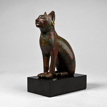 'The Clayton' Large Egyptian Bronze Seated Cat Sta