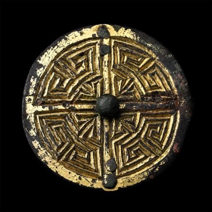 Large Anglo-Saxon Gilt Bronze Pin Head with Geomet