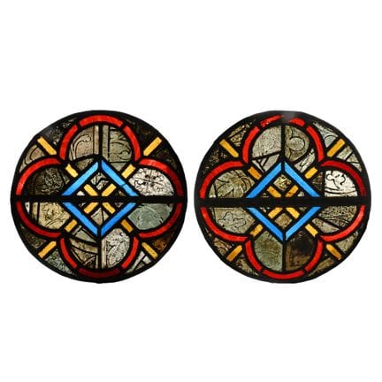 Medieval Stained Glass Roundel Pair. Northern Fran
