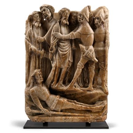Medieval Alabaster Panel with The Betrayal and Arr