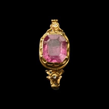 Renaissance Gold Ring with Foiled Ruby Gemstone. F