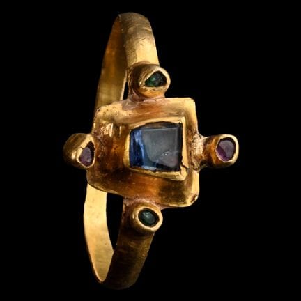 Medieval Gold Bishop s Ring with Sapphire and Sate