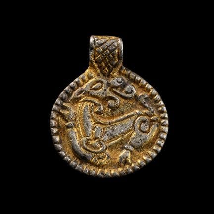 Viking Silver-Gilt Pendant with Beast Facing Back.