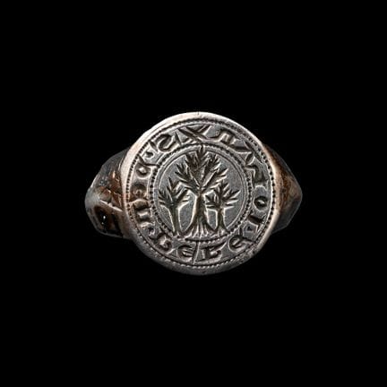Large Medieval Silver Signet Ring with Trees. The 