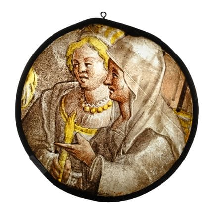 Medieval Stained Glass Roundel with Two Women in C