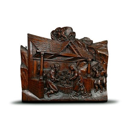 Medieval Wooden Panel of The Nativity. Germany, Mi