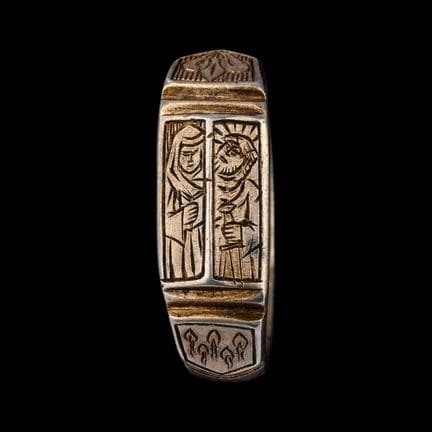 Medieval Silver-Gilt Iconographic Ring. Continenta