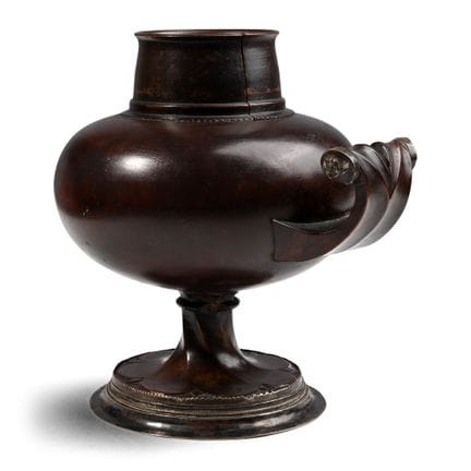 Medieval Boxwood Drinking Cup with Gilt Copper Fit