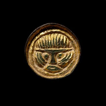 Anglo-Saxon Gilt Bronze Button Brooch with Face of