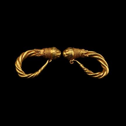 Greek Solid Gold Earring Pair. 4th-2nd century B.C