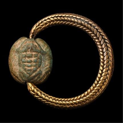 Egyptian Gold Ring with Faience Frog Amulet. The K