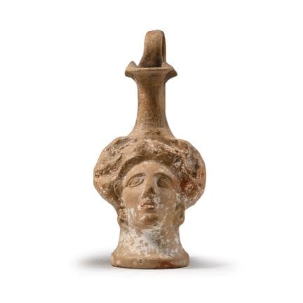 Oinochoé figuratif grec en terre cuite. Accompagné
