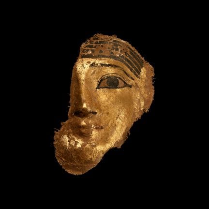 Egyptian Gilt Cartonnage Mask. Late Period, circa 