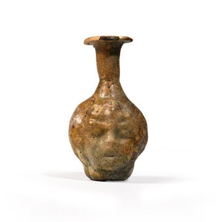 Flacon « Janus » en verre bleu-vert soufflé dans u