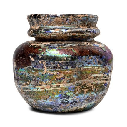 Pot romain en verre aubergine irisé, à alvéoles. V