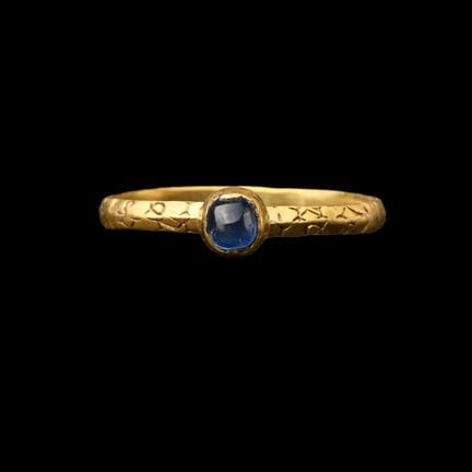 Medieval Gold Ring with Sapphire and Inscription. 